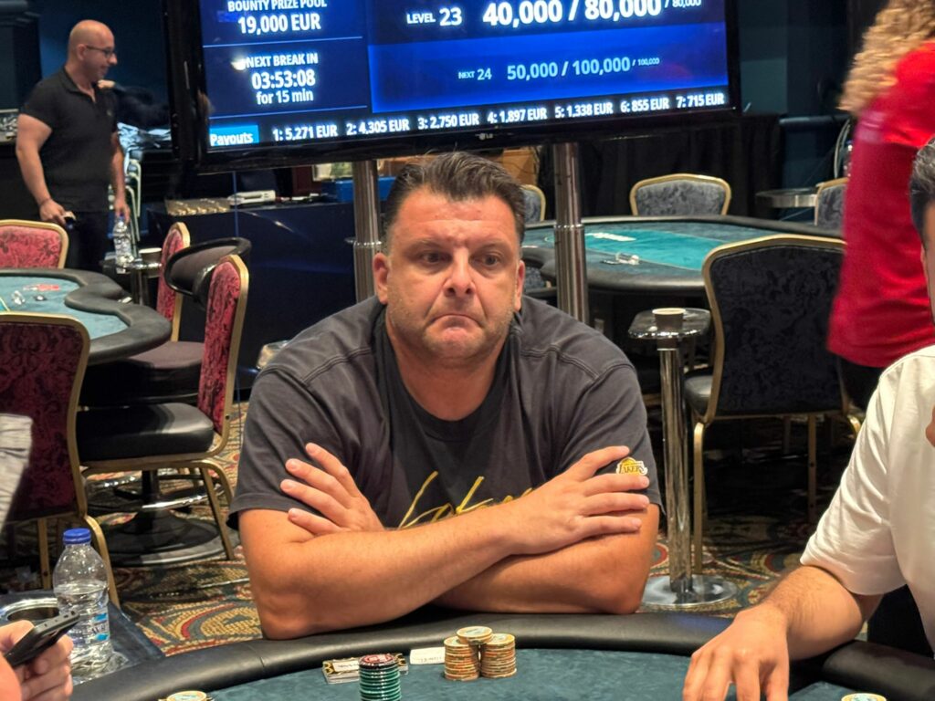 Michail Mitkoudis at the €250 PKO final table during the 2025 Greek Poker Odyssea. Photo: Jason Glatzer