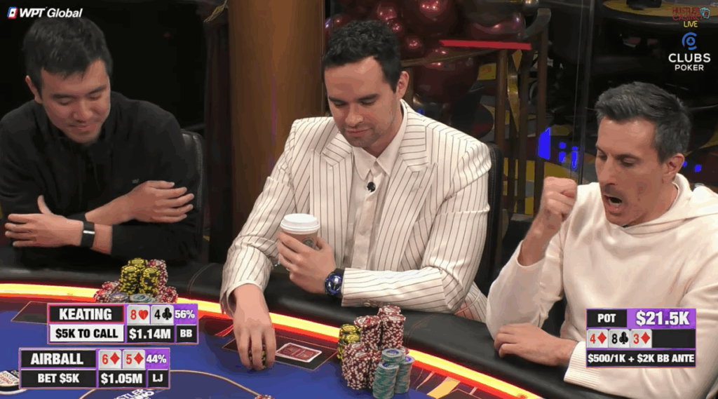 Keating check-raises the flop against Airball