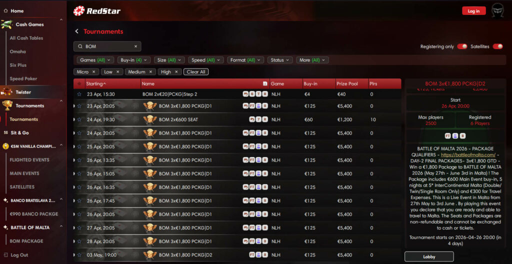2026 Battle of Malta Satellite iPoker Lobby