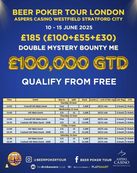 2025 Beer Poker Tour London NLH Main Event Double Mystery