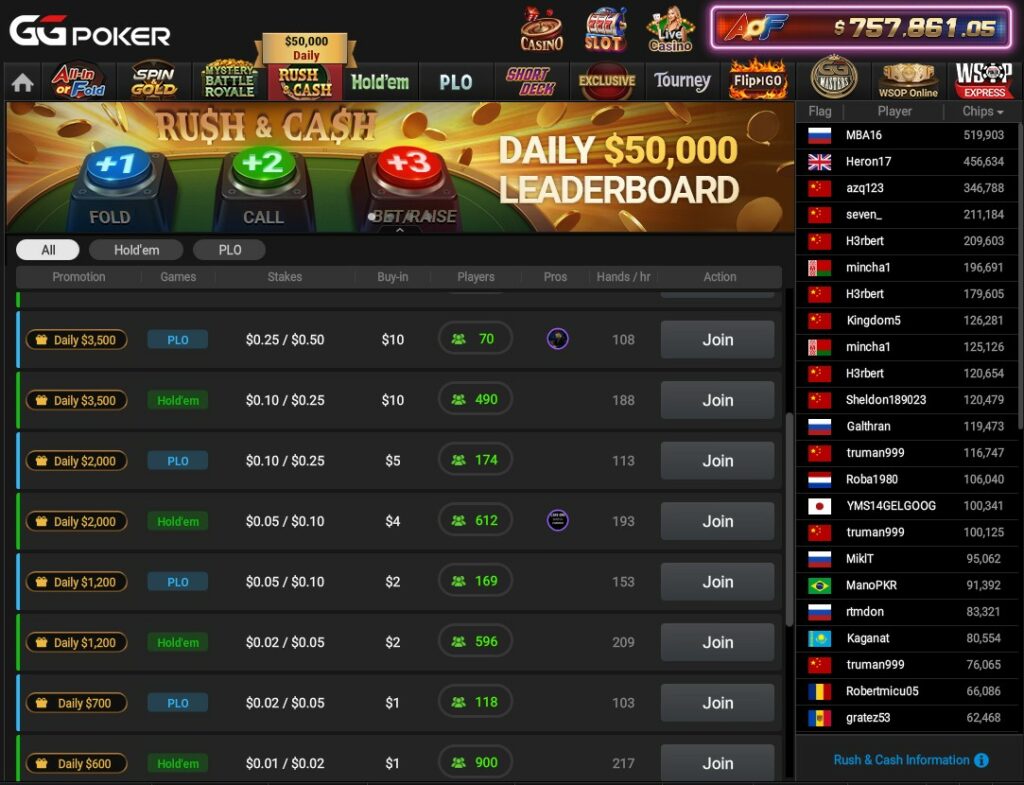 GGPoker Cash Game Lobby