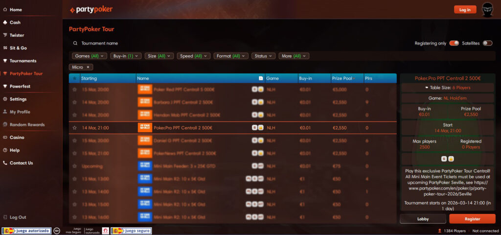 PartyPoker Seville poker.pro Centroll Lobby