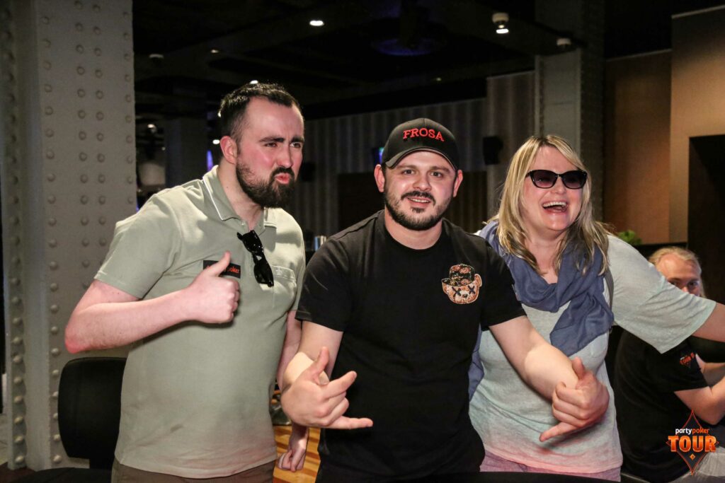 Daniel Keiller, Ion Oprea, and Marta Porter during the 2025 PartyPoker Tour Manchester. Photo: PartyPoker