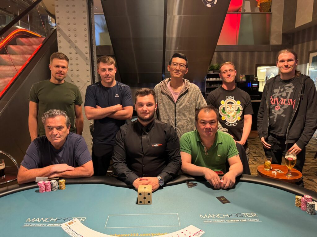 The Final Table of the £100 PLO456 PokerPRO Turbo 7-Max during the 2025 PartyPoker Tour Manchester. Photo: Jason Glatzer