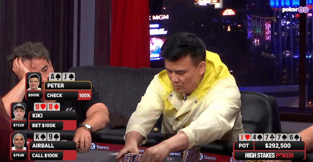 Peter goes for value on the river with ace-high flush.