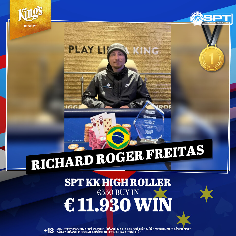 Richard Roger Freitas with a win in High Roller Event, supporting poker.pro. Photo: King's Resort