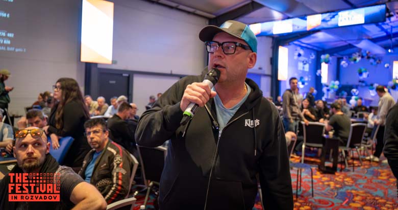 The founder of The Festival, Martin "Franke" von Zweigbergk, announcing that the €150 THMC during the 2025 Festival Rozvadov is the biggest tournament ever of its kind. Photo: Mairo Toom