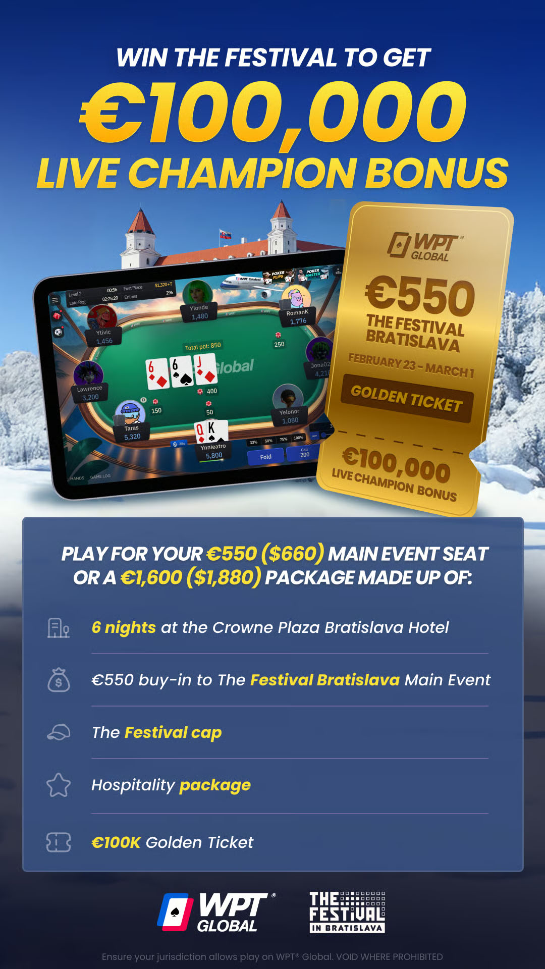 WPT Global 2025 The Festival Bratislava €100k Bonus Promo